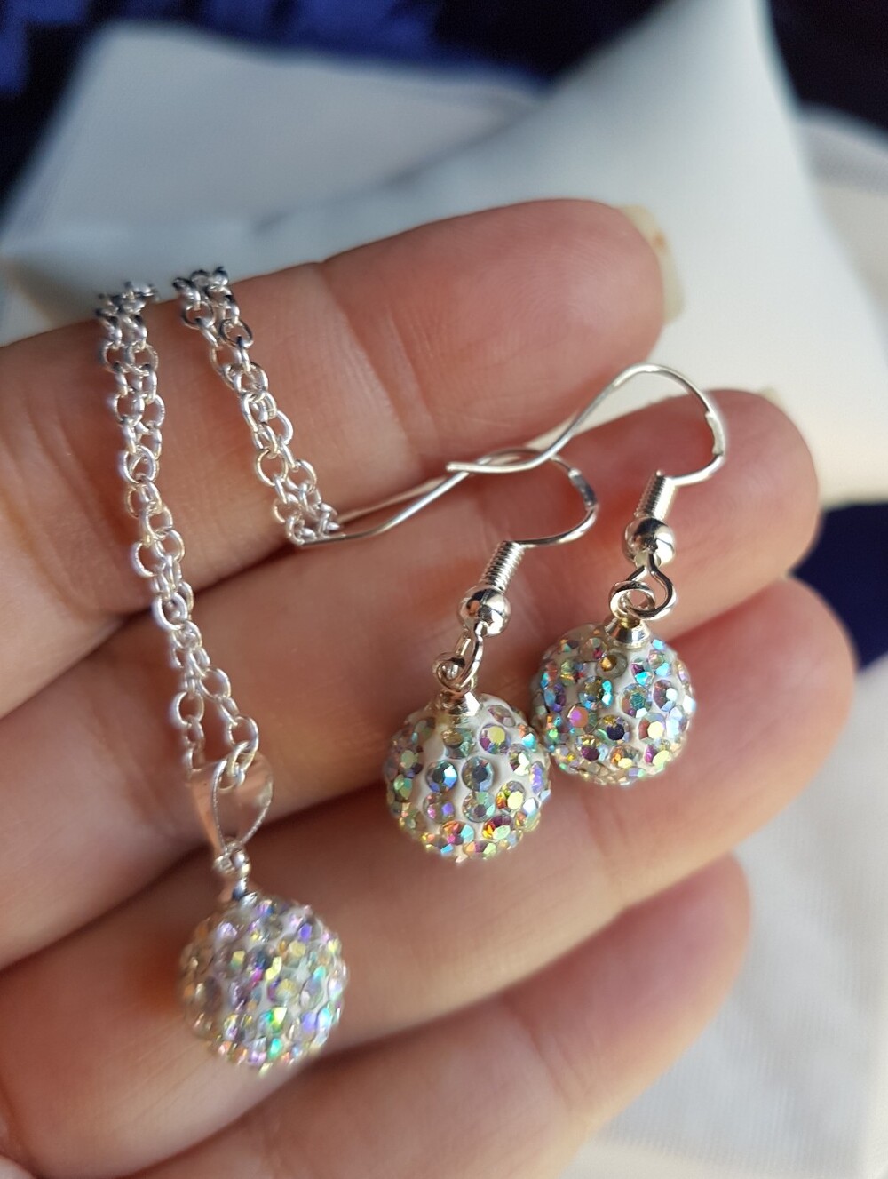 Swarovski Elements 925 Sterling Silver Aurora Borealis Disco Ball Necklace NEW - Picture 3 of 16